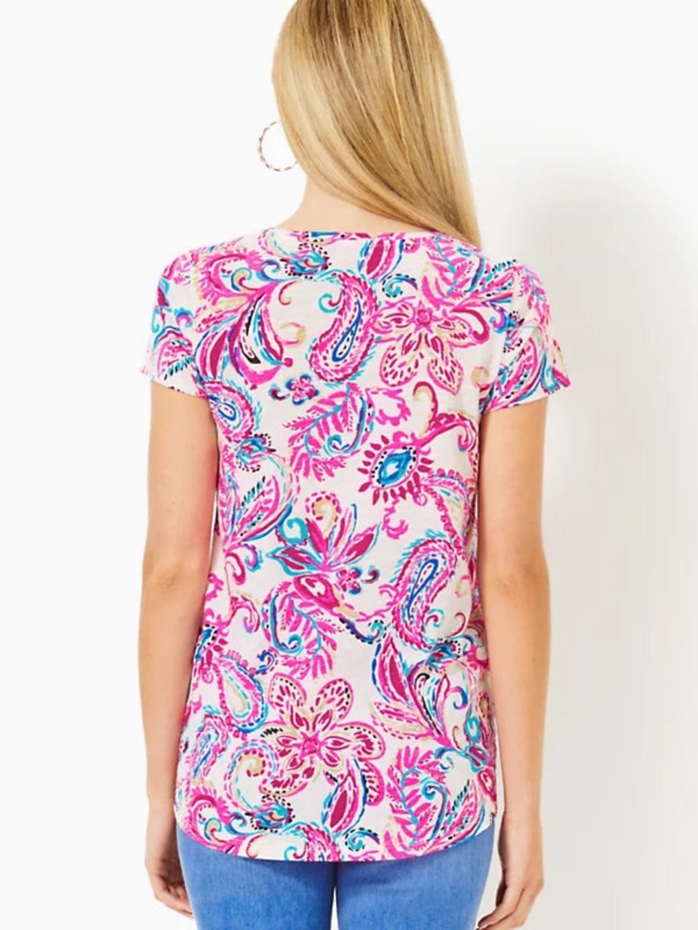 Lilly Pulitzer Pink & Turquoise Paisley Short-Sleeve Top - Picture 3 of 14